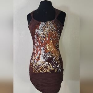 Entry Brown and Gold Graphic Mini Dress